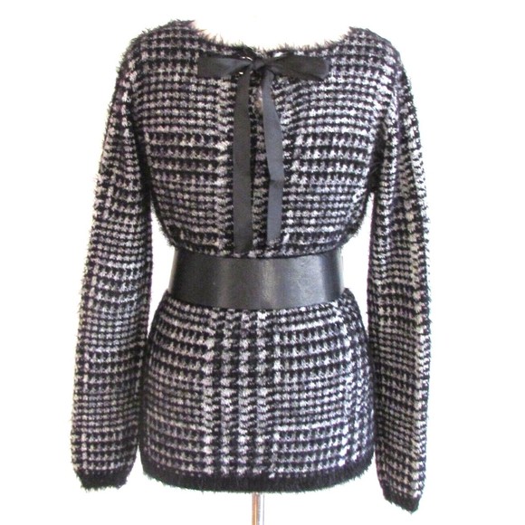 Designer Ana Couture Houndstooth Print Bow Tie on Back Long Sleeve Sweater Med - Picture 4 of 14
